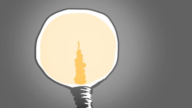 A large light bulb burns against a dark background, its light dancing, becoming brighter and then smaller.