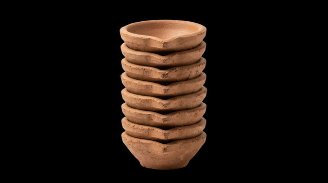 Stack of handcrafted terracotta mitti ke diye for eco friendly Diwali lighting.