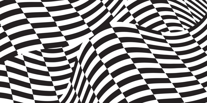Black and white checkered pattern. Chess pattern. Black and white checkered background. 3D checkered wallpaper. vector illustration