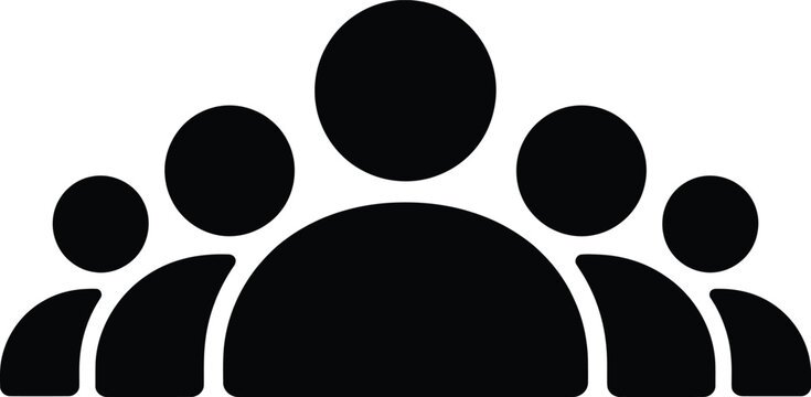Five People Group and Community Hierarchy Concept, Bold Black Curved Silhouette, Collection Set of Vector Web Icons, Modern Minimalist Professional Design Layout