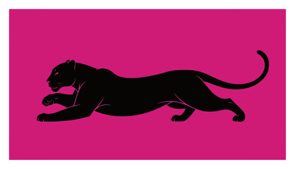Black panther stalking on bright magenta background minimalist graphic vector style © Cristiano