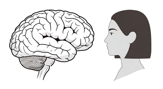 Silhouette of human head with brain outline illustration.