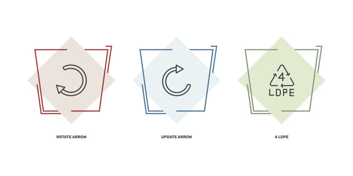 user interface icon set with rotate arrow, update arrow, 4 ldpe signs in flat outline style