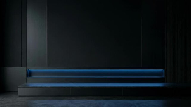 Modern Bench with Blue LED Accent in Dark Minimal Interior
