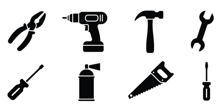 Industrial safety warning solid icon set featuring high voltage skull crossbones toxic hazard flammable fire biohazard chemical splash and forklift caution