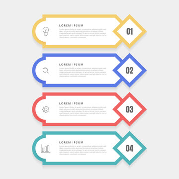 Clean infographic design with four colorful steps for business data visualization and workflow sequence presentation