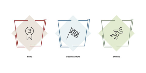Obraz premium sport and game icon set with third, chequered flag, skating signs in flat outline style