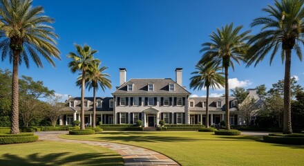 Obraz premium Grand estate exterior palm trees
