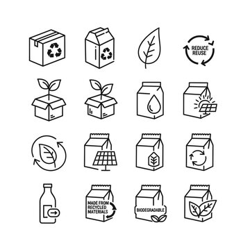 Eco friendly packaging carton icons.