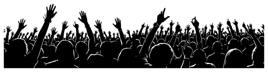 Concert crowd raising hands during music festival in black and white graphic style © Cristiano