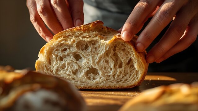 Artisan Bread Torn Open Showing Texture