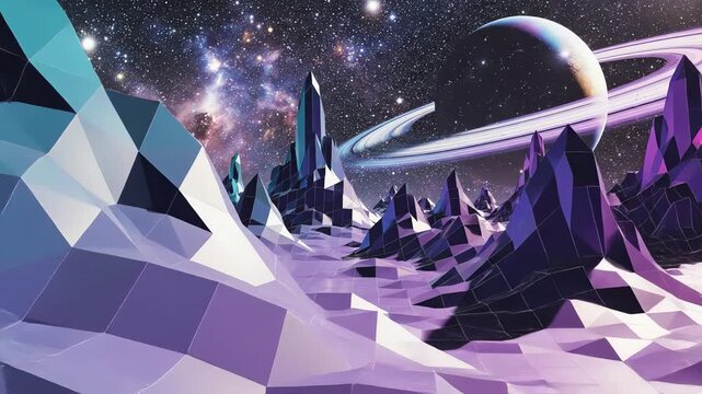 Low Poly 3D Space Landscape Scene.