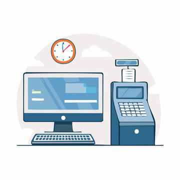 Computer and Cash Register Illustration