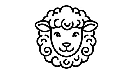 A simple black and white line art illustration of a cute sheep head. © Avis_Sunani