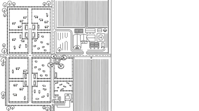 Detailed architectural site plan showing a structured agricultural facility layout.