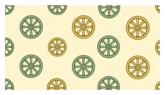 Wooden wagon wheels seamless pattern in vintage flat design style