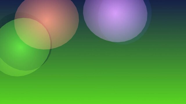 Abstract colorful floating orbs on a green gradient background, digital art