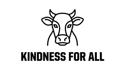 Obraz premium Minimalist line art illustration of a cow head with the text Kindness For All.