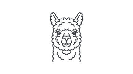 A simple black and white line art illustration of a cute llama head. © Avis_Sunani