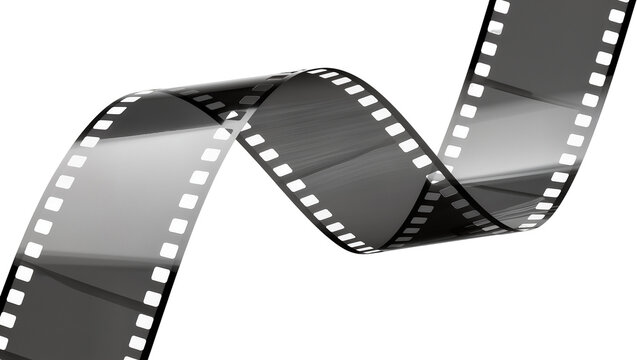 Curved black and white film strip with perforations