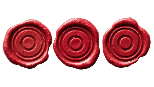 Three red wax seals with concentric circles pattern