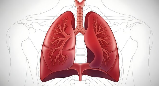 Red lungs anatomy illustration with bronchial tubes.