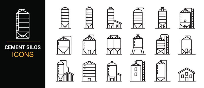 Industrial Material Storage Silo Vector Icon Set