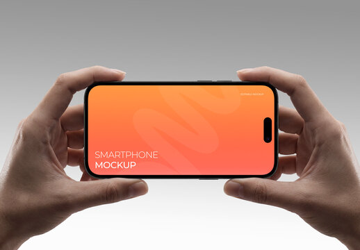 Close up of Hands Holding Mobile Smartphone Mockup