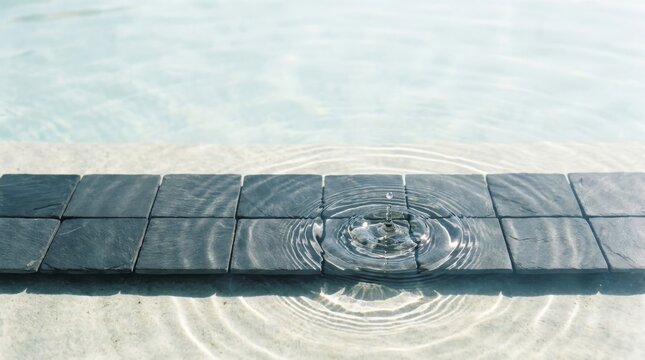 Close-up of clean, clear water rippling on a spa pool edge with stone tiles