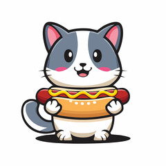 Fototapeta premium Cute Cat Holding a Hot Dog