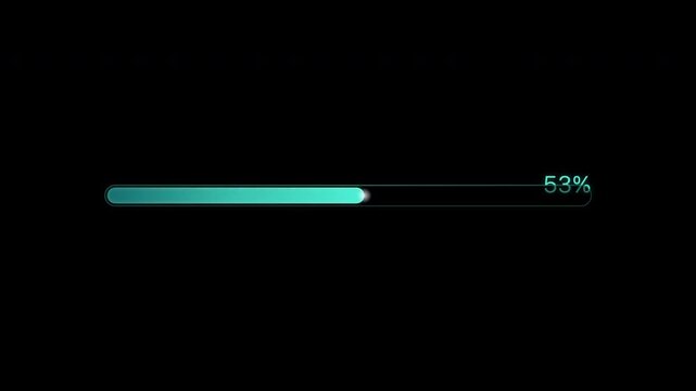 Blue Progress Bar Animation with Percentage Loading on Black Background, Digital Interface, Data Processing, Upload Status, Software Update, Cyber HUD 4k video