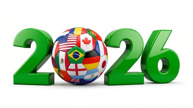 2026 world cup soccer ball with international flags isolated on white background