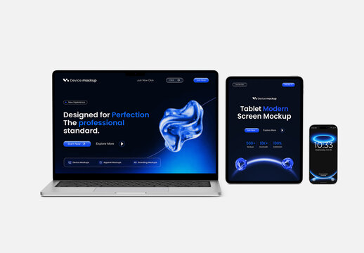 Laptop Tablet and Mobile Screen Mockup for Multi Device Presentation