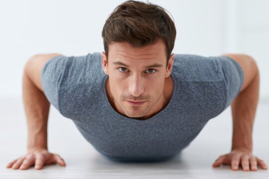 Man doing push ups at home, bodyweight training
