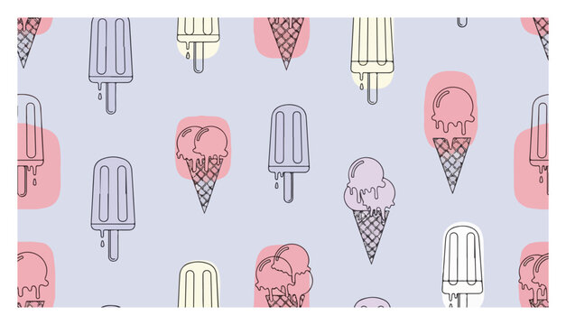 Ice cream cones and popsicles pattern in pastel pink and lavender colors