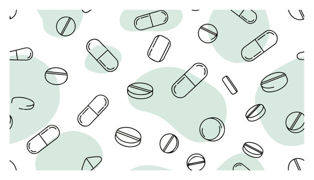 Pills and capsules seamless pattern for medical healthcare concepts hand drawn doodle style
