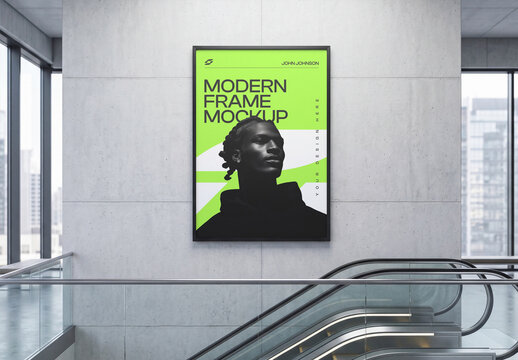 Modern Poster Frame Display Mockup on Indoor Wall