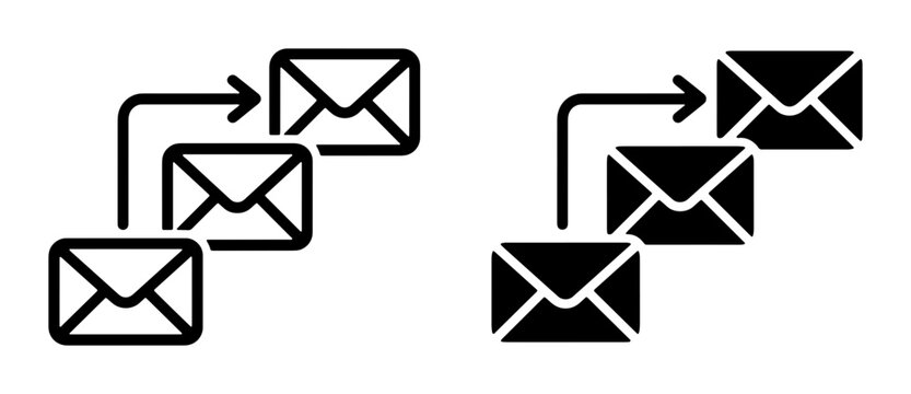 Email Marketing Flow, Communication Sequence, Message Delivery Icons, Digital Correspondence, Mailbox System, Newsletter Campaign, Digital Communication Icons