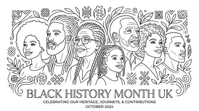 A diverse group of Black individuals representing different generations for Black History Month UK.