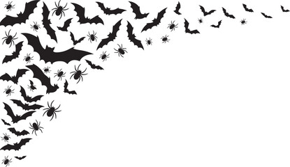 Obraz premium Black silhouette bats and spiders on for halloween