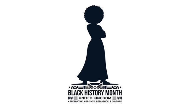 Silhouette of a woman with an afro hairstyle celebrating Black History Month in the United Kingdom.