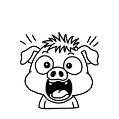 Fototapeta premium Surprised and shocked boar or pig character cartoon expression vector illustration