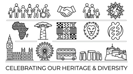 A collection of line art icons representing cultural heritage and global diversity. © Suhadi_Martodimejo