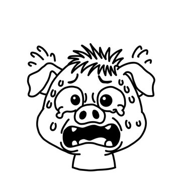 Illustration of a pig sweating and panicking. Pinch, crisis, desperate.