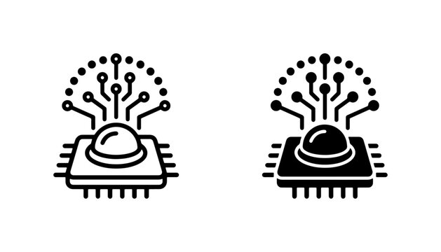 Digital Circuitry and Microchip Icons, AI Technology and Data Processing Concepts, Futuristic Electronic Components
