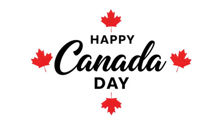 Happy Canada Day celebration with red maple leaves on black background image