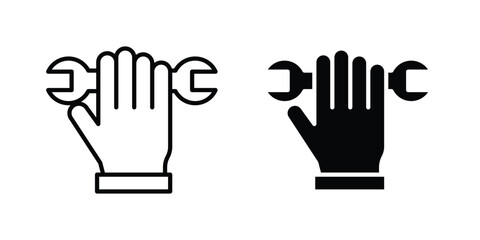 Obraz premium Hand holding wrench icon symbol. Editable stroke. vector icons