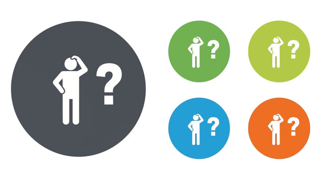 confusion icon with a question mark and person thinking ideal for problem solving doubt dilemma and decision making concepts.