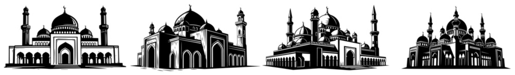 Mosque buildings with domes and minarets Islamic architecture vector illustration © Cristiano