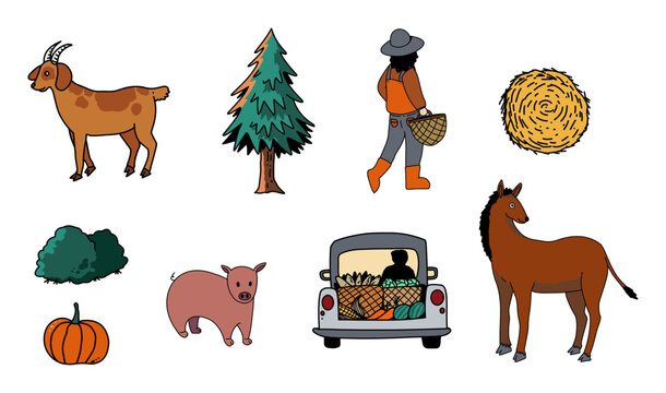 hand drawing farm illustration set design
